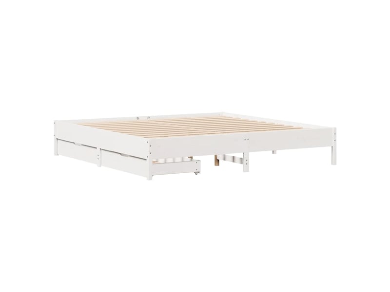  Lit double- lit adulte -  cadre de lit sans matelas blanc 200x200 cm bois massif de pin  - Conforama B