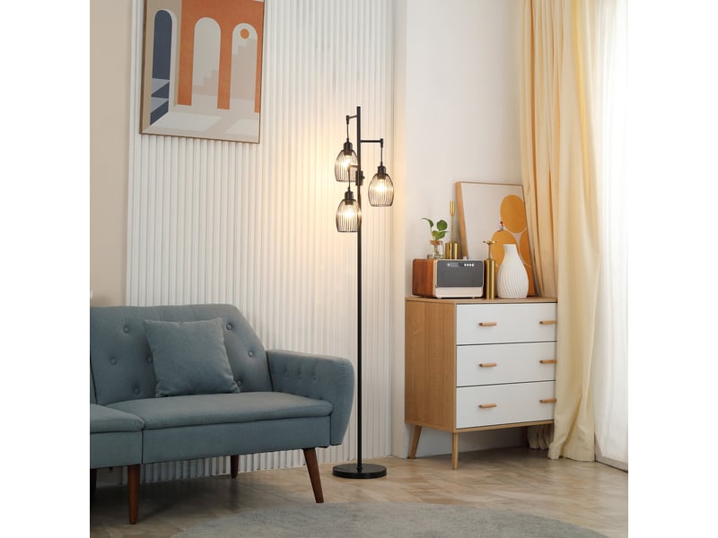  Lampadaire style industriel 40 w max. 3 abat-jours en métal filaire luminosité réglable - ampoule e27 - noir  - Conforama D