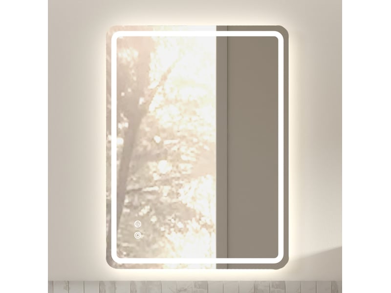  Miroir de salle de bains led 80x60 cm argenté, verre, éclairage réglable et fonction antibuée murale  - Conforama D