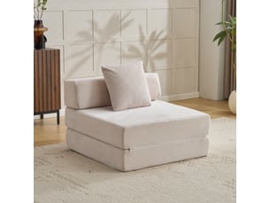 Fauteuil convertible, avec coussins, en velours côtelé, coloris blanc, l92,5 x p92,5 x h60 cm, pour salon et chambre