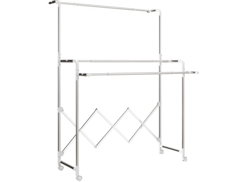 Étendoir à linge sur pied pliable 150 cm – argent – 3 barres réglables, roulettes et usage intérieurextérieur - Conforama D