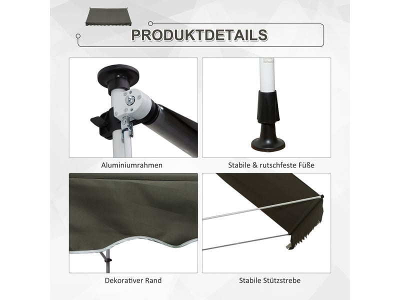  Store banne autoportant - 300 x 150 cm - manivelle - résistant au vent - toile polyester 180 gm² 300x150x280cm - Conforama E
