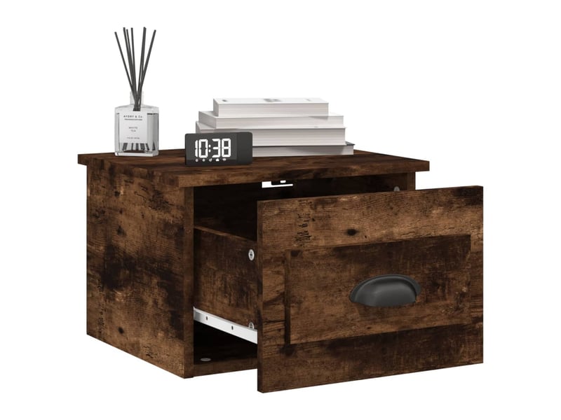  Table de chevet - cabinet de chevet - table de nuit murale chêne fumé 41,5x36x28 cm  - Conforama C