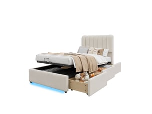 Lit coffre 90x200 cm <strong>OKWISH</strong>  <strong></strong> coloris beige