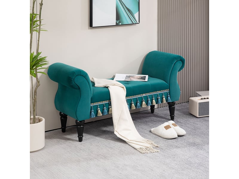  Banquette rembourrée, siège, design vintage, jusqu'à 150 kg, 117 x 40 x 58 cm, verte  - Conforama C