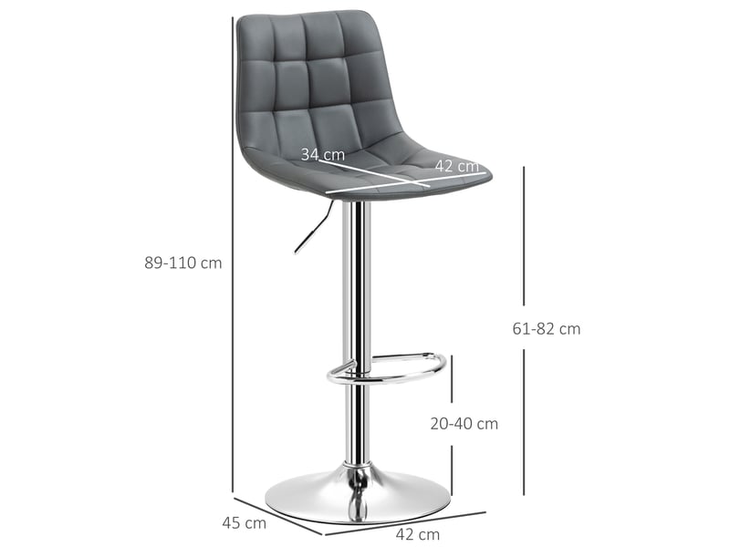  Ensemble de 2 tabourets de bar pivotants en similicuir avec dossier et repose-pieds, 42 x 45 x 89-110 cm, gris  - Conforama E
