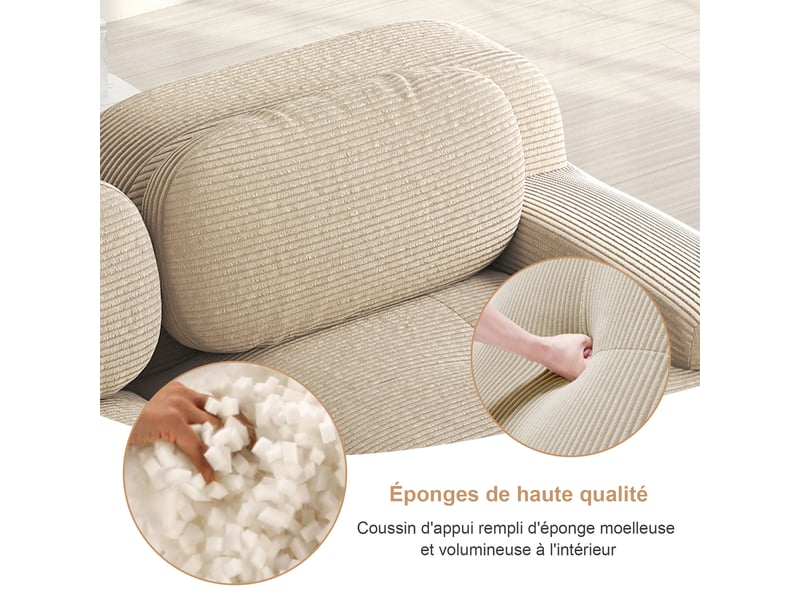  Canapé d'angle 4 places en velours côtelé vert - modulable,accoudoirs xl,ergonomique 32d hautement élastique,repose-pieds amovibles,salonbureau 388x178x75cm - Conforama D