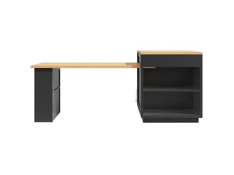  Îlot de cuisine extensible noir 122 à 194,5 cm avec 2 tiroirs et portes vitrées  - Conforama W