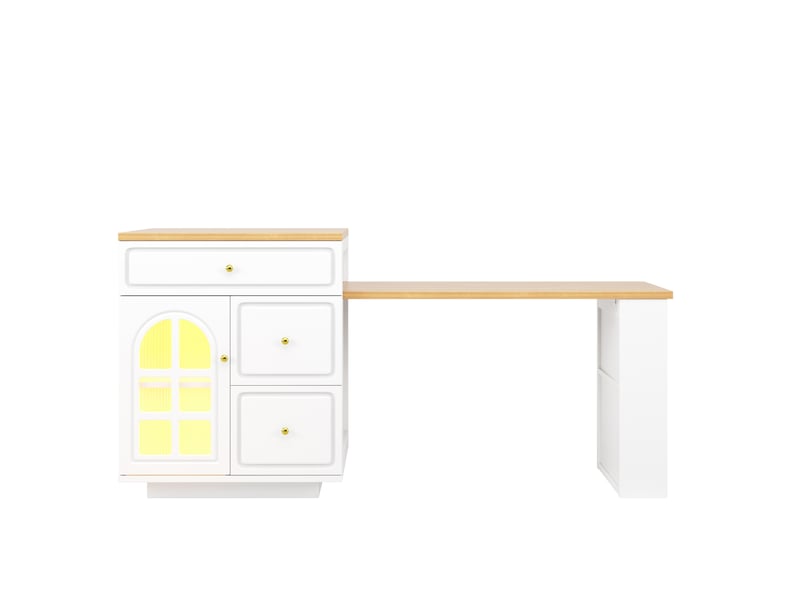  Îlot de cuisine extensible 195,5x59x93,5 cm avec tiroirs, bande led rgb, mdf, blanc  - Conforama A
