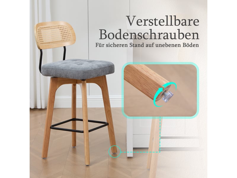 Fauteuil de salon - ensemble de 2 tabourets de bar pivotants à 360°, tabourets de bar de cuisine et de petit-déjeuner, gris - Conforama R