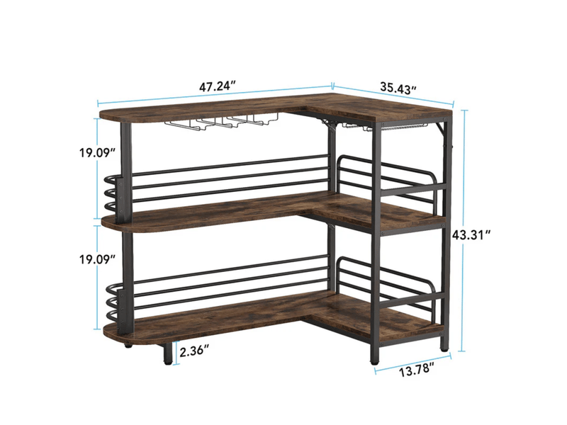 Table de bar d'angle 120x90x110 cm noir et brun rustique avec rangements - Conforama C