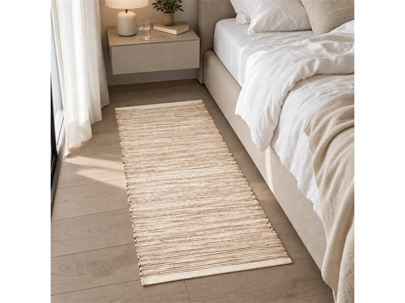 The white stone tapis kilim artisanal en coton 50x80 cm ivoire | style berbère traditionnel, tissage plat, uni | 100% coton, lavable en machine  - Conforama C