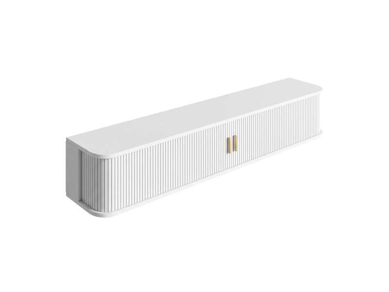  Meuble tv mural 175x30x30 cm avec led réglable par application, mdf blanc  - Conforama E