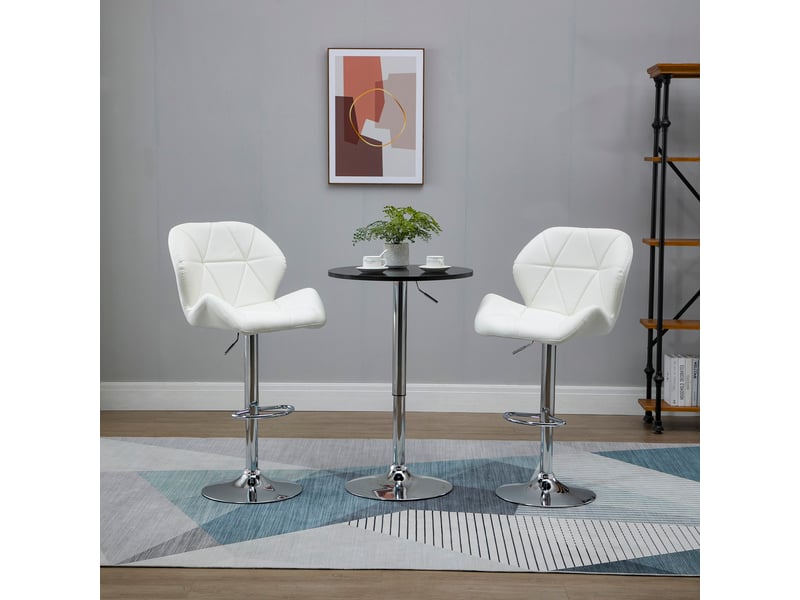  Lot 2 tabourets bar réglables, métalsimilicuir, cuisine, dossier, repose-pieds, 51,5x57,5x93-114,5 cm, blanc.  - Conforama C
