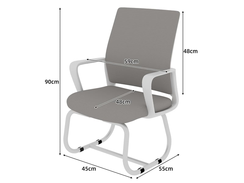  Chaise visiteur de bureau 45 x 55 x 90 cm gris et blanc, dossier en maille, piètement métallique fixe  - Conforama C