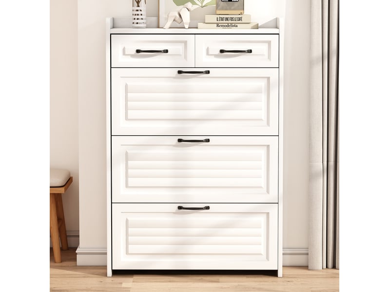  Meuble à chaussures abattant 3 portes 2 tiroirs blanc cravdom  - Conforama C
