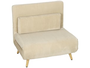 Fauteuil convertible, dossier réglable, avec coussins, en velours côtelé, coloris beige, l90 x p75 x h84 cm
