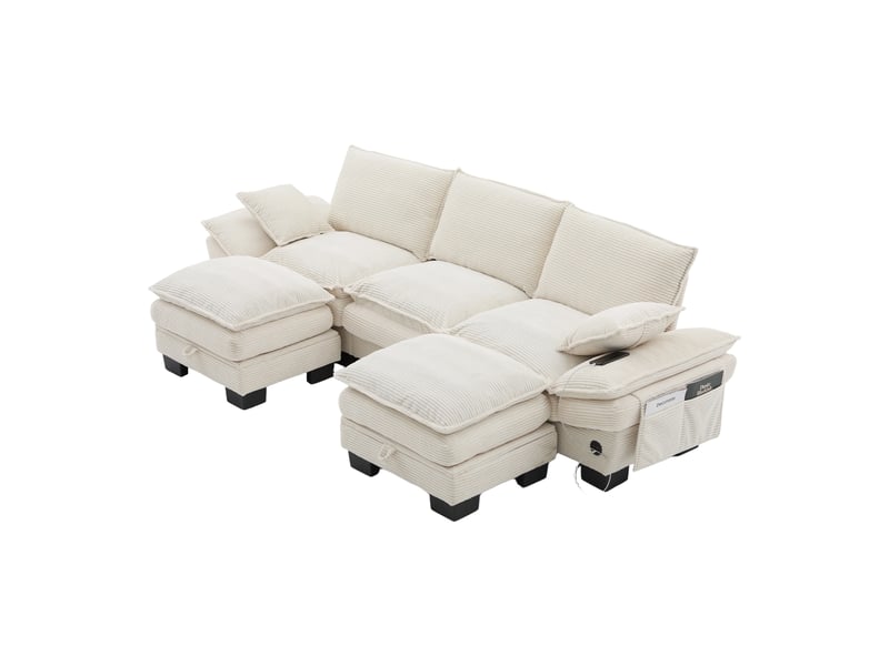  Canapé d'angle panoramique fixe 3 places tissu beige  - Conforama A