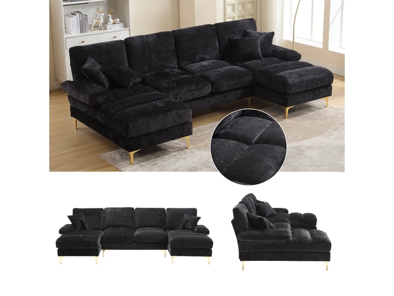 Canapé d'angle, canapé chenille — pour salon, en chenille, pour appartement, forme u - Conforama R