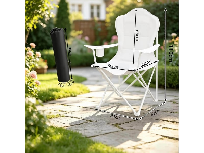 Chaise de camping pliante noire et gris foncé avec porte-gobelet, poche latérale et sac de transport pratique - Conforama C