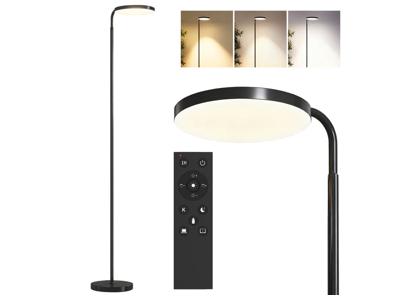  Lampadaire led, lampe sur pied à intensité variable, tête rotative 350 °, télécommande magnétique, 41x25x177cm, noir  - Conforama B
