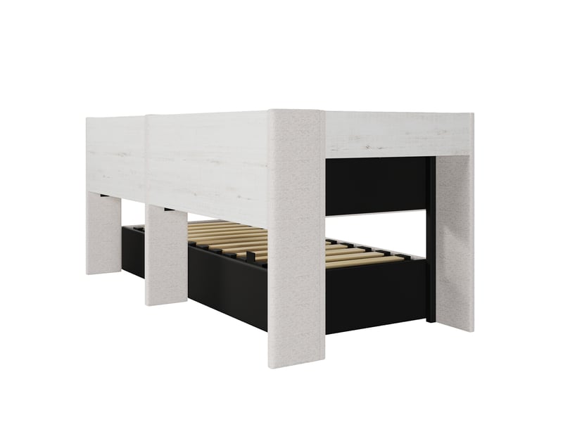  Lit coffre 90 × 200 cm en velours blanc, banc coffre, led, usb-c et module latéral réversible Fay Lum - Conforama E