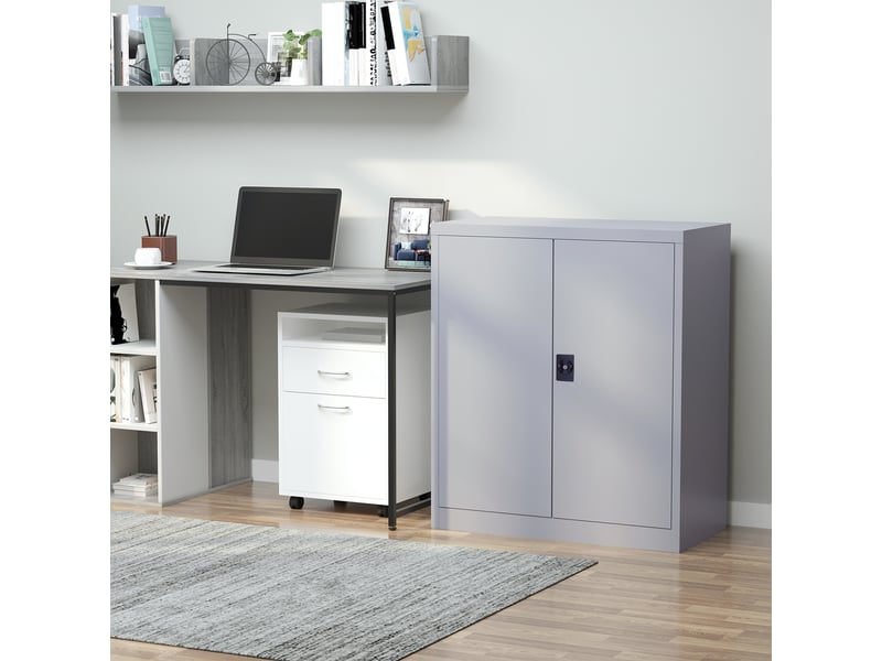  Armoire de bureau métallique, 80 x 40 x 92,5 cm, meuble de rangement en acier avec serrure, gris, étagère réglable  - Conforama D