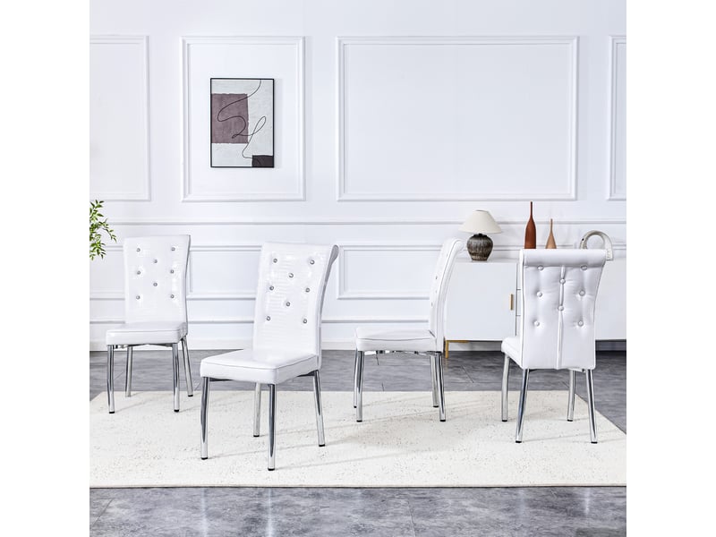  Lot de 4 chaises de salle à manger,à effet crocodile,pvc,blanc  - Conforama D