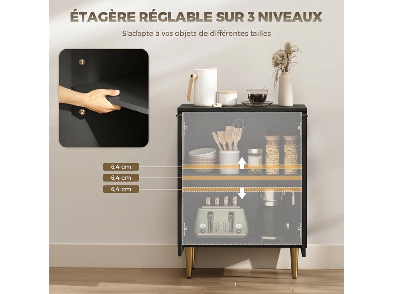  Buffet 2 portes avec étagère réglable en mdf et métal noir 60 x 40 x 80 cm  - Conforama E