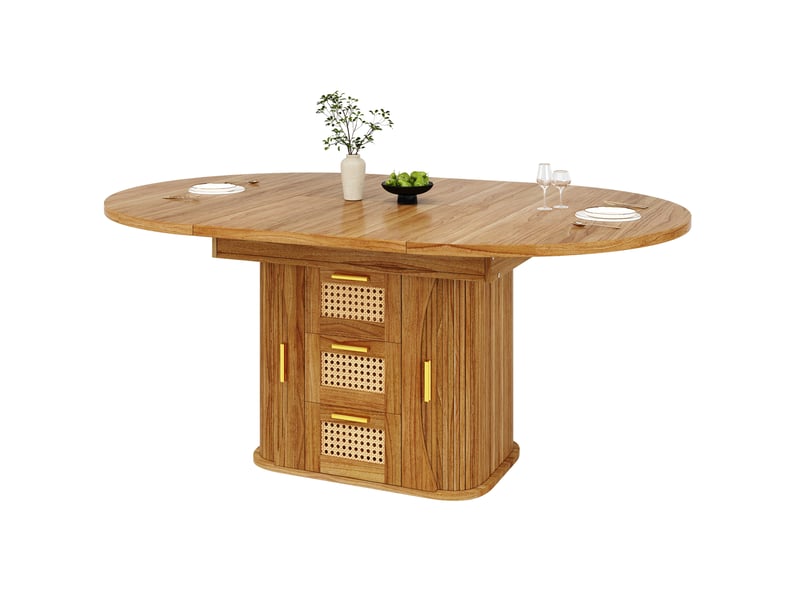  Table à manger extensible 118x118x77.1 cm avec rangement en mdf coloris chêne  - Conforama A