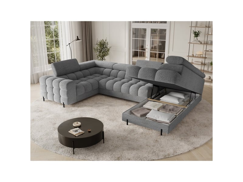  Canapé panoramique convertible factory 3 places gris chiné – angle droit avec coffre  - Conforama D