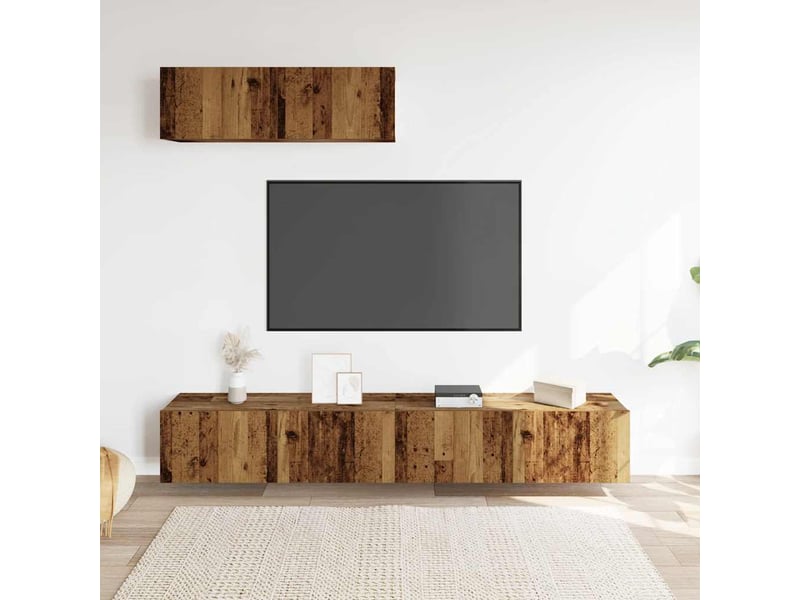  Lot de 3 meuble tv mural, meuble tv suspendu vieux bois 100x30x30 cm bois ingénierie  - Conforama C