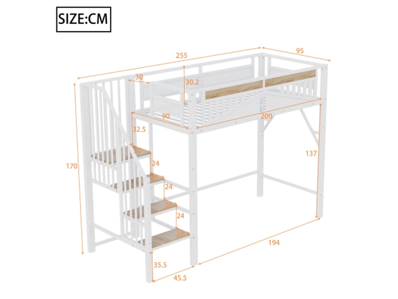  Lit mezzanine 90x200cm coloris blanc métal et bois massif lit enfant blanc - Conforama C