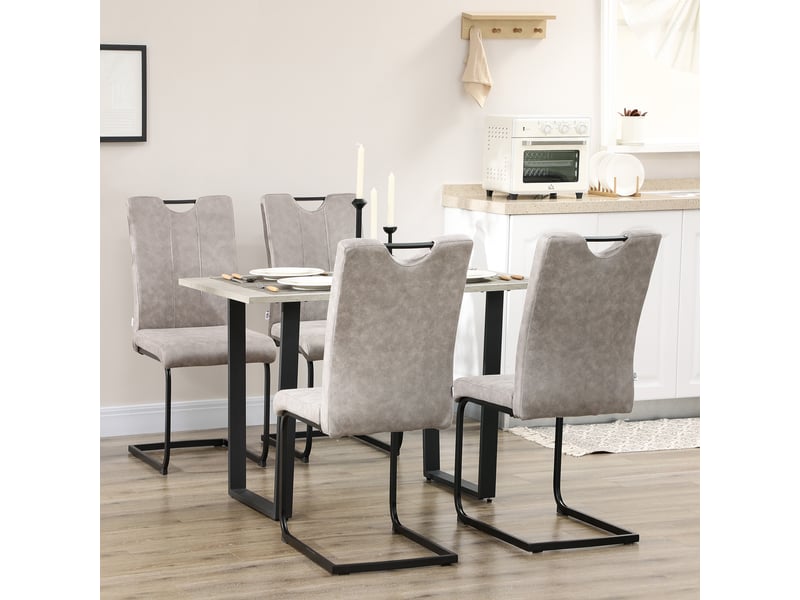  Lot de 4 chaises de salle à manger revêtement microfibre avec pieds luge en acier et poignée 43 x 58,5 x 99,5 cm marron  - Conforama D