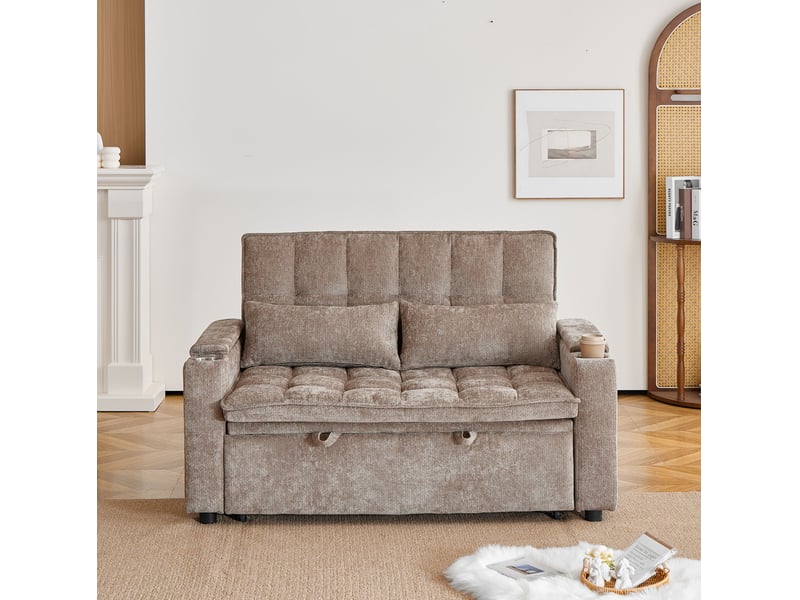  Canapé convertible 3-en-1 142x89x89 cm en chenille marron  - Conforama W