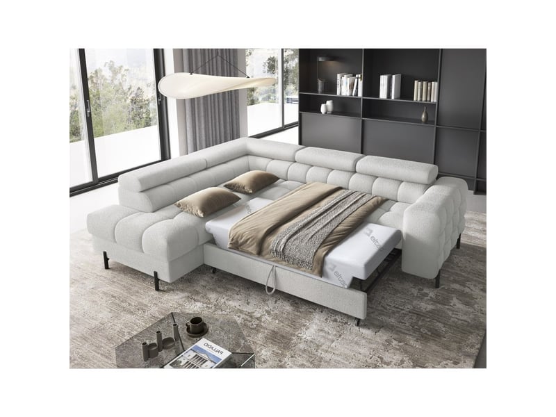 Canapé convertible gris clair ferrum 5 places angle gauche avec têtières 276x93x200cm - Conforama C