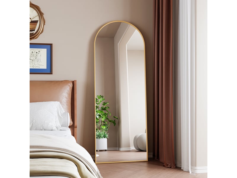  Grand miroir muralpied arche doré 162x53cm - cadre aluminium trempé - design élégant &amp; moderne  - Conforama D