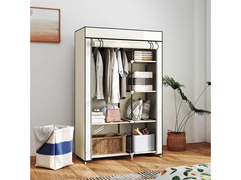  Armoire pliable en tissu, armoire portable avec 6 étagères et 1 tringle à vêtements pour la chambre, 103 x 43 x 162,5 cm, crème  - Conforama D