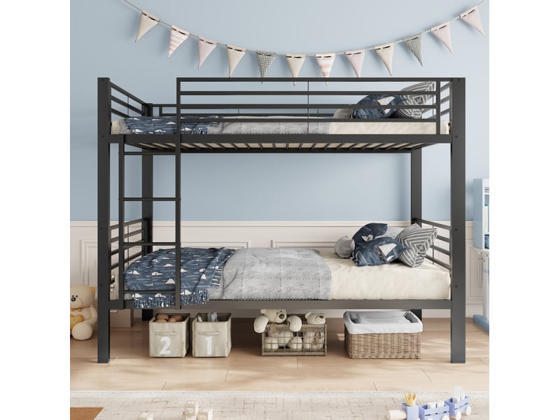  Lit superposé 90x200 cm en métal noir avec échelle réversible  - Conforama D