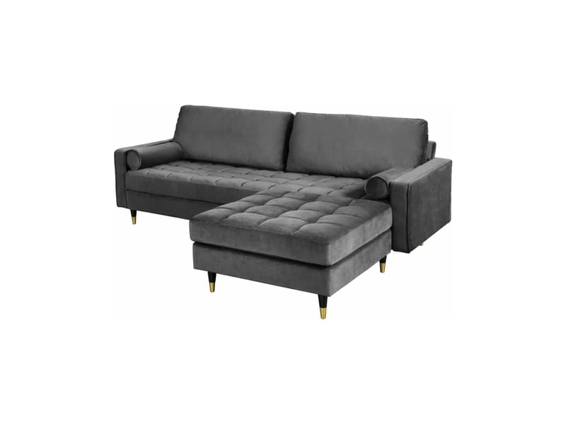 Canapé d'angle réversible koliri gris – canapé design en velours capitonné avec pouf assorti - Conforama A