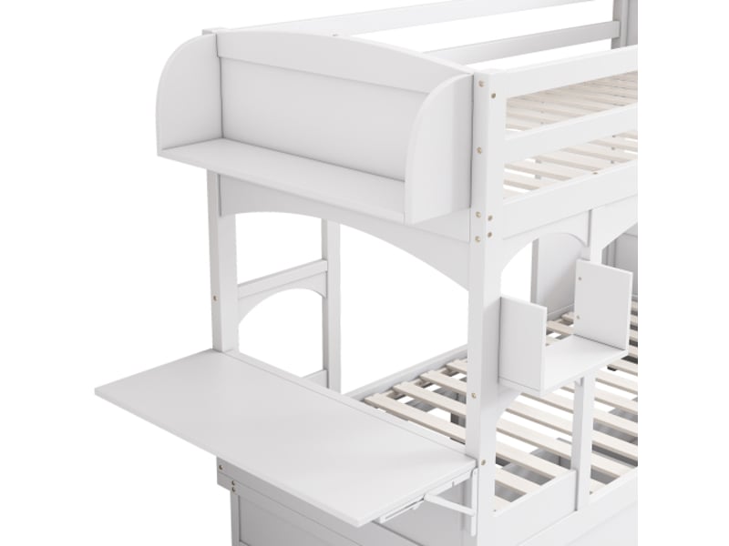  Lit superposé pour enfants en bois massif 90x200cm avec bureau pliant,étagère，échelle d'escalade et 2 tiroirs,sans matelas,blanc lit enfant blanc - Conforama E