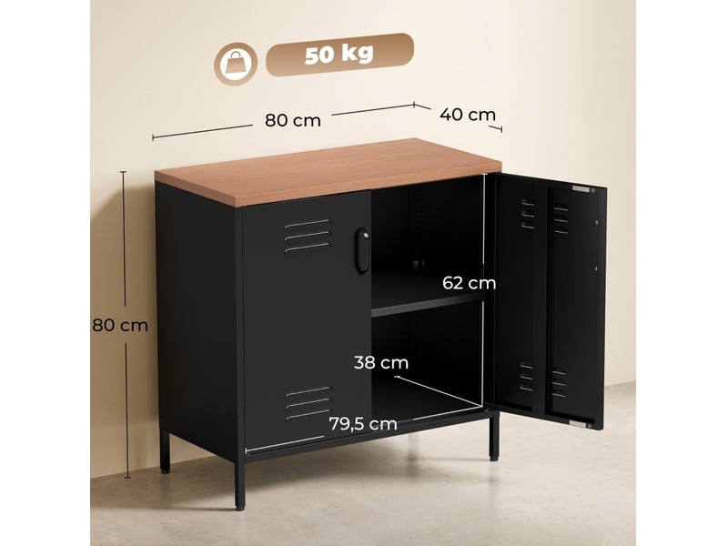  Buffet en métal avec 2 portes, étagère réglable et sécurité anti-basculement pour salon, noir, 80 × 40 × 80 cm  - Conforama D