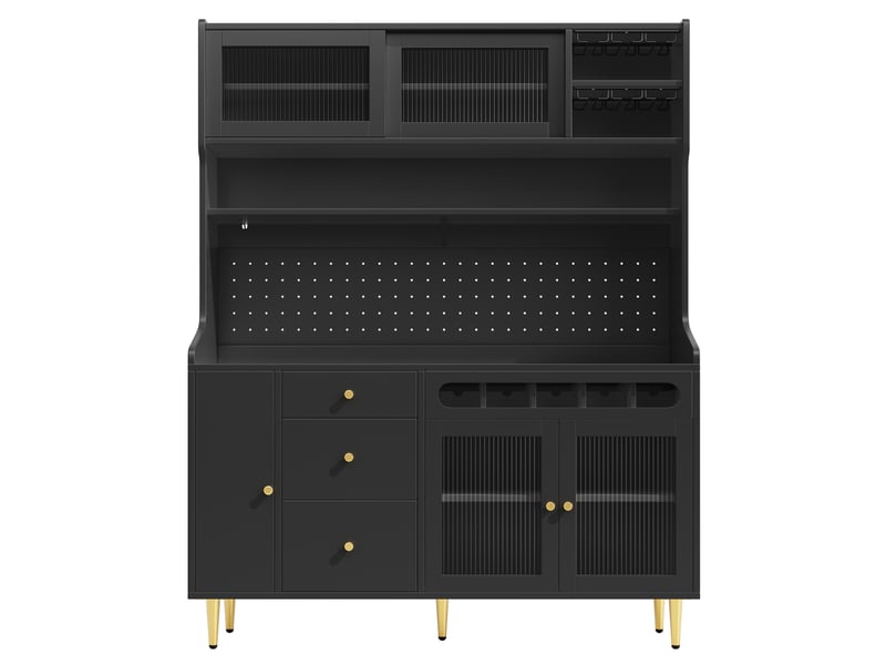  Meuble de cuisine muvano, buffet haut noir avec éclairage led, 145 × 39 × 171 cm  - Conforama A