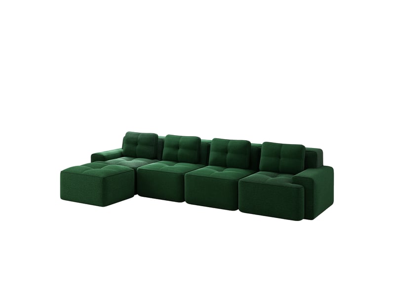  Canapé d'angle modulaire ulevr 4 places avec méridienne, velours côtelé vert, assise profonde 74 cm, 382 x 177 x 69 cm  - Conforama A
