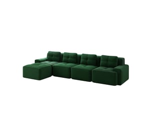 Canapé d'angle modulaire ulevr 4 places avec méridienne, velours côtelé vert, assise profonde 74 cm, 382 x 177 x 69 cm