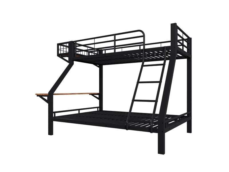  Lit superposé 90 × 200 et 140 × 200 cm, bureau et étagère réversibles gauche ou droite, structure en métal et mdf, noir  - Conforama A