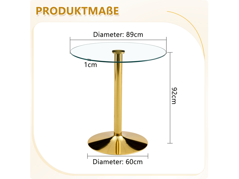  Table de bar, ronde table bar design moderne plateau base doré style, pratique, métal, coloris or et transparent  - Conforama C