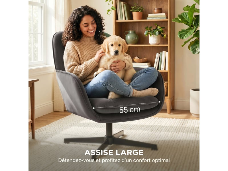  Fauteuil pivotant en velours et métal gris foncé 83,5x73x85 cm  - Conforama D
