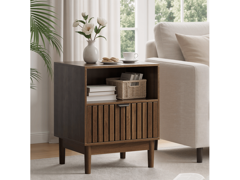  Table de chevet noyer en mdf, avec 1 tiroir et niche ouverte, 45 x 39 x 56,5 cm  - Conforama C