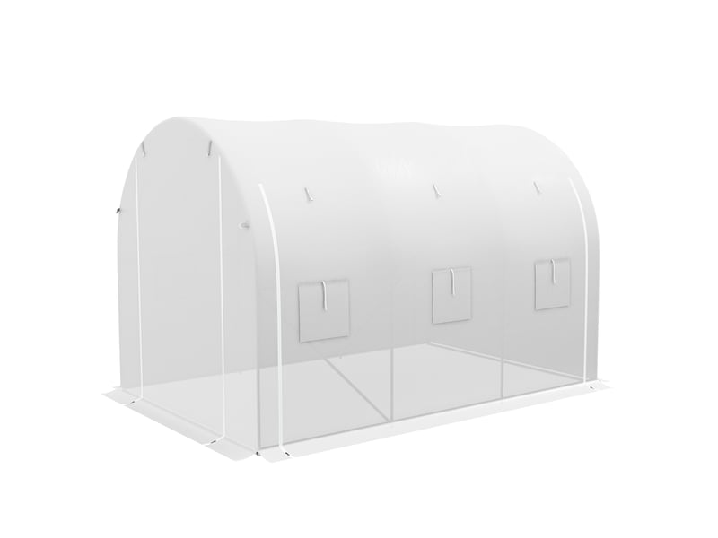  Serre de jardin 6 m² dim. 3 x 2 m avec 1 porte + 2 parois latérales zippées enroulables, 6 fenêtres, blanc  - Conforama B